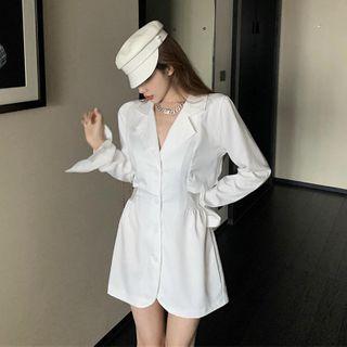 Open Back Long-sleeve Mini Collared Dress