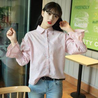 Check Bell-sleeve Blouse