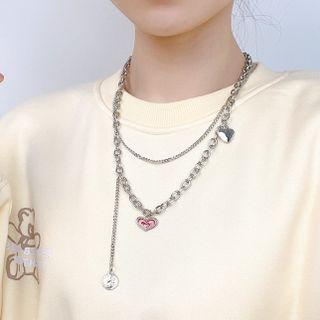 Heart Rhinestone Pendant Layered Alloy Necklace