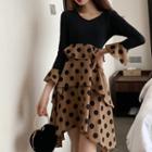 Polka Dot Panel Tiered A-line Dress
