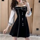 3/4-sleeve Color Block A-line Mini Dress
