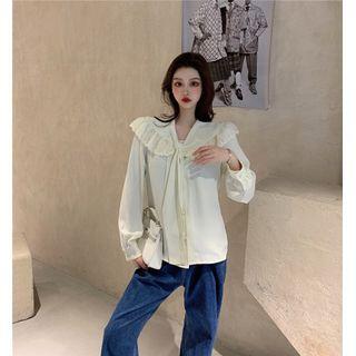 Lace Panel Tie-neck Blouse Almond - One Size