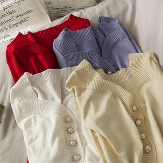 Details Button-down Crop Knit Top In 5 Colors