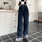 High Waist Contrast Trim Wide-leg Jeans