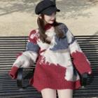 Mock Neck Color Block Sweater Sweater - One Size