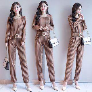 Set: Long Sleeve Striped Top + Dress Pants