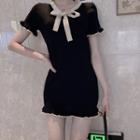 Short-sleeve Frill-trim Mini Dress Black - One Size