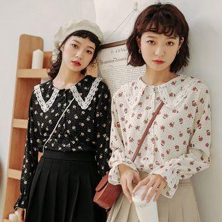 Lace-trim Floral Print Shirt