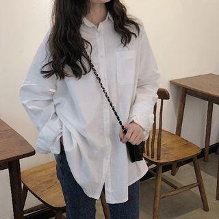 Front Pocket Plain Long-sleeve Shirt