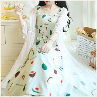 Sleeveless Print Top / A-line Midi Skirt / Light Jacket / Set