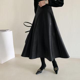 Flared Pleather Maxi Skirt Black - One Size