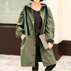 Hooded Buttoned Coat Army Green - One Size