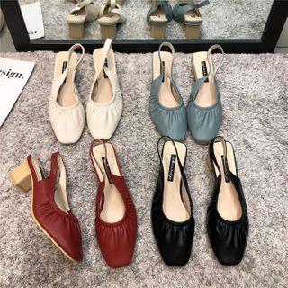 Shirred Chunky Heel Slingback Sandals