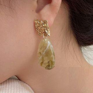 Alloy Resin Drop Earring 1 Pair - Gold & Beige - One Size