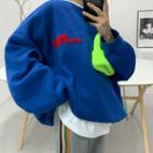 Printed Letter-appliqu  Fleece-lined Sweatshirt