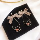 Plaid Bow Alloy Square Dangle Earring 1 Pair - As Shown In Figure - One Size