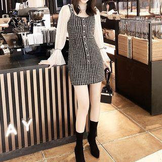 Set: Long-sleeve Top + Sleeveless Tweed Dress
