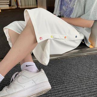 Snap Button Wide Leg Sweatshorts