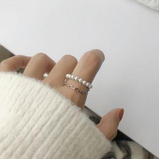 Faux Pearl Layered Sterling Silver Open Ring K725 - Silver - One Size