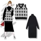 Turtleneck Midi Sweater Dress / Knit Vest
