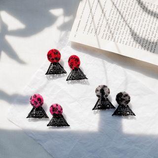 Leopard Print Button Lace Triangle Dangle Earring