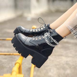 Chained Platform Block-heel Lace-up Ankle Boots