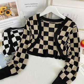 Checkerboard Knit Cape Top