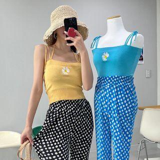 Tie-halter Embroidered Knit Crop Top