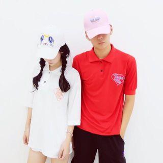 Couple Matching Heart Print Polo Shirt