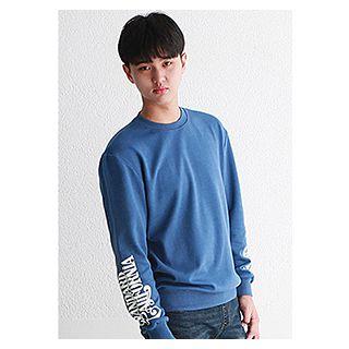 Crew-neck Lettering-sleeve Sweatshirt