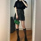 Print T-shirt / Denim Mini A-line Skirt / Set