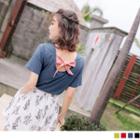 Short-sleeve Bow-back Round Neck Top
