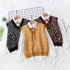 Set: Plain Shirt + Zebra Print Knit Vest