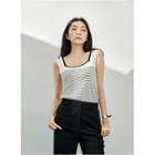 Square-neck Stripe Tank Top Ivory - One Size