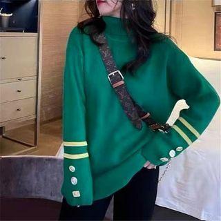 Long-sleeve Turtleneck Contrast Trim Sweater