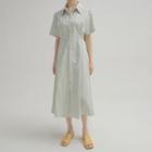 Button-detail Pleated Long Shirtdress