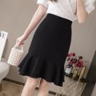 High-waist Ruffled Plain Slim Fit Mermaid Skirt
