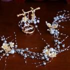 Wedding Set: Faux Pearl Headpiece + Fringed Earring Headpiece & Earring - As Shown In Figure - One Size