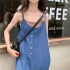 Buttoned Spaghetti Strap Jumpsuit Blue - One Size