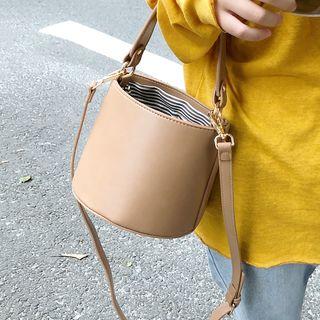 Faux Leather Top Handle Crossbody Bucket Bag