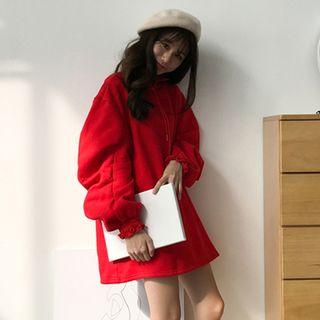Long-sleeve Frilled Cuff Mock Neck Dress