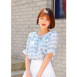 Plus Size Ruffled Plaid Blouse