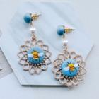 Embroidered Button Drop Earring