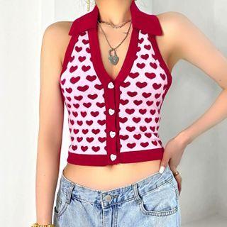 Heart Pattern Halter Knit Top