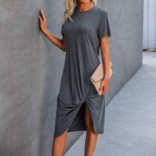 Short-sleeve Twist Slit T-shirt Dress