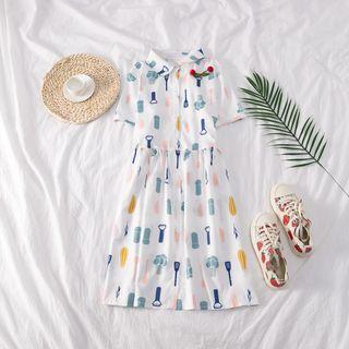 Print Short-sleeve Shirtdress As Shown In Figure - One Size