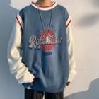 Mock Two-piece Lettering Print Sweater