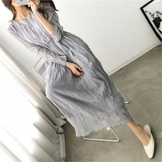 Beribboned Crinkled Chiffon Maxi Dress