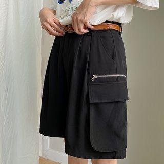 Zip Detail Wide-leg Cargo Shorts