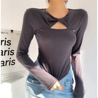 Long-sleeve Cut-out Twisted Top